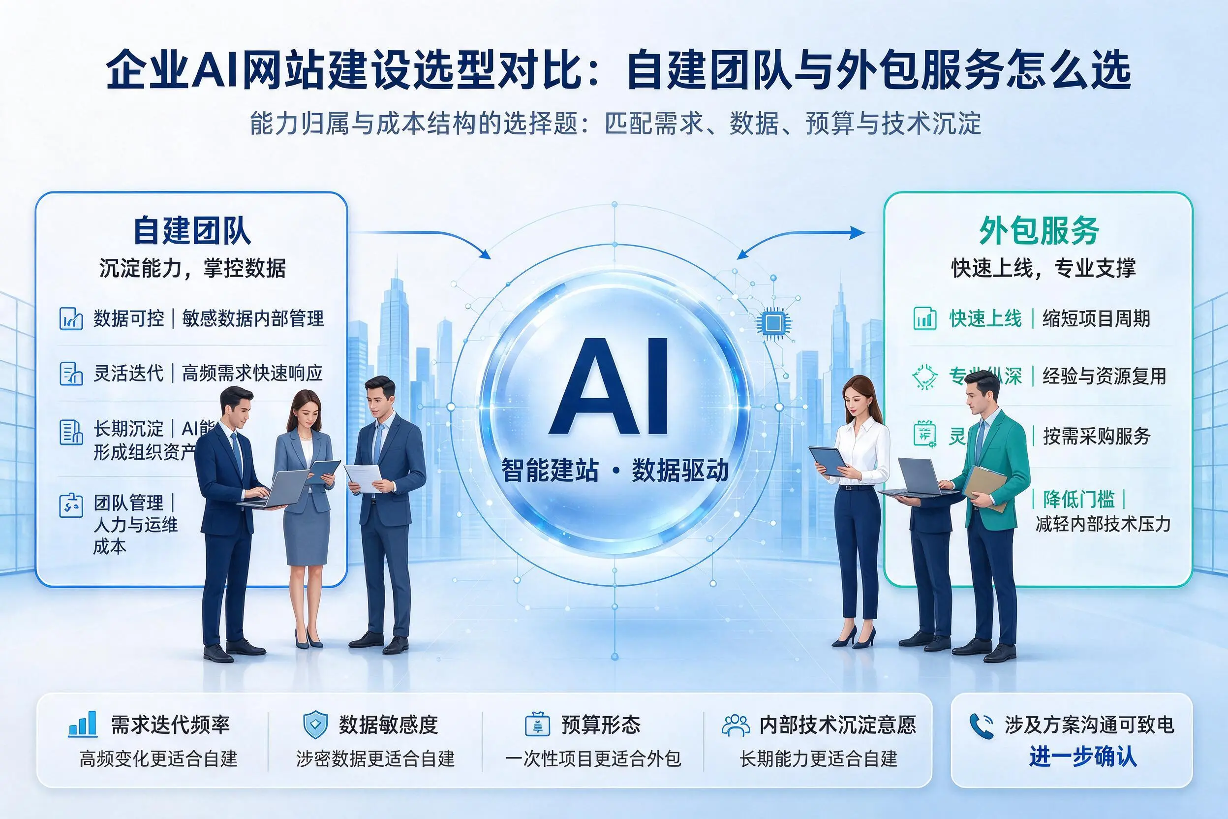 安庆企业AI网站建设选型对比：自建团队与外包服务怎么选